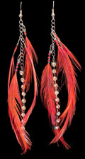 Elegant Burgundy featther earings with rhinestone accents
