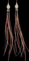 Long Peacock feather  strand earings