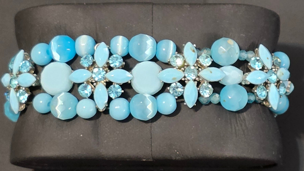 Sky blueglass bead with rhinestone pendent accents