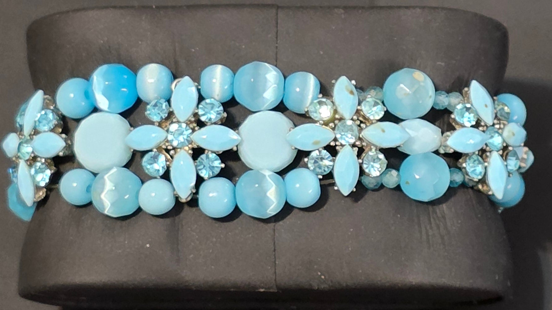Sky blueglass bead with rhinestone pendent accents