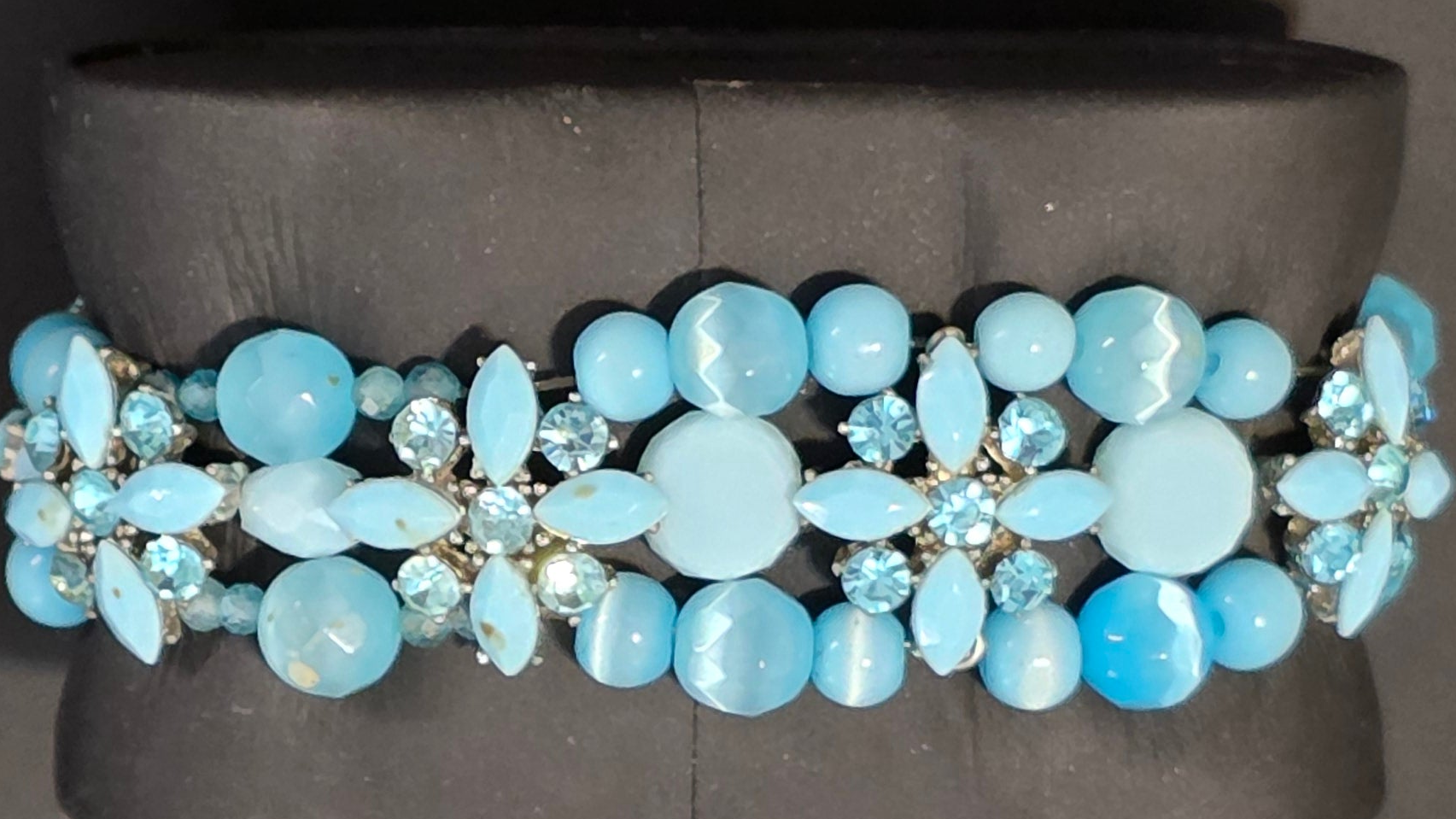 Sky blueglass bead with rhinestone pendent accents