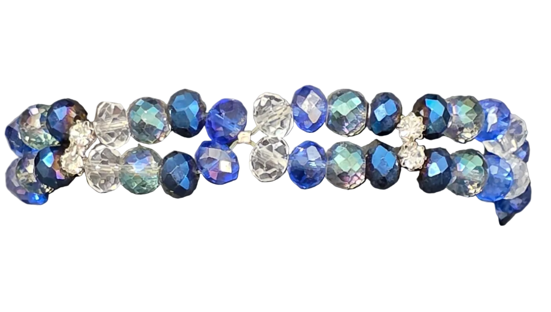 Multiple shades of blue geometric crystal beads with rhinestone  accents
