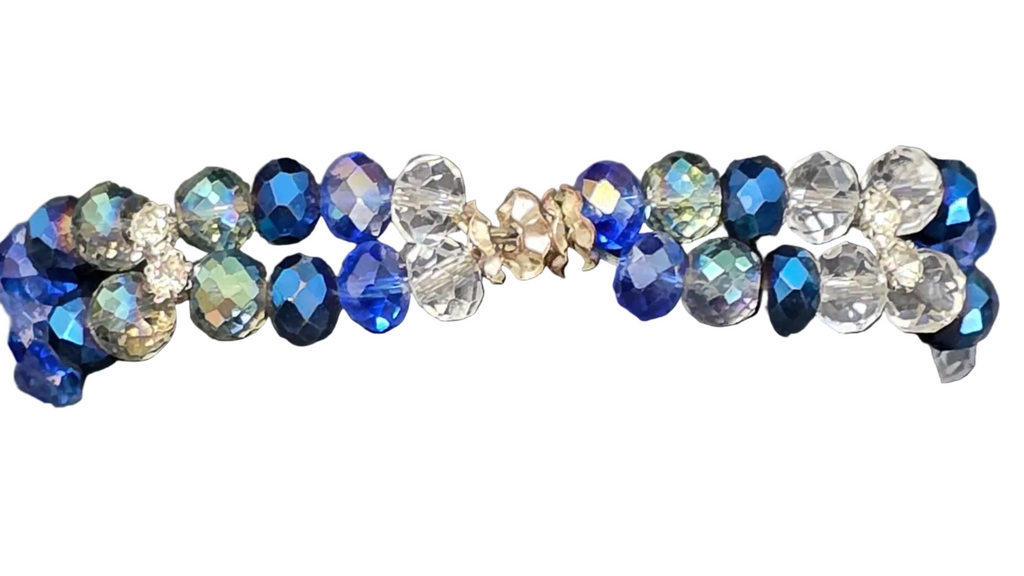 Multiple shades of blue geometric crystal beads with rhinestone  accents