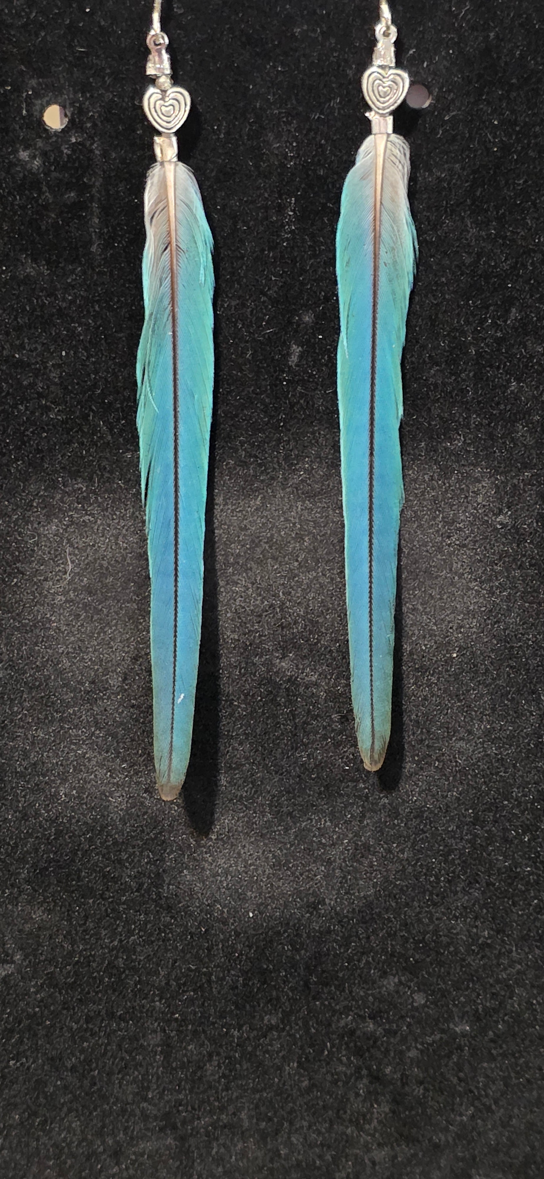 Blue single feather earrings