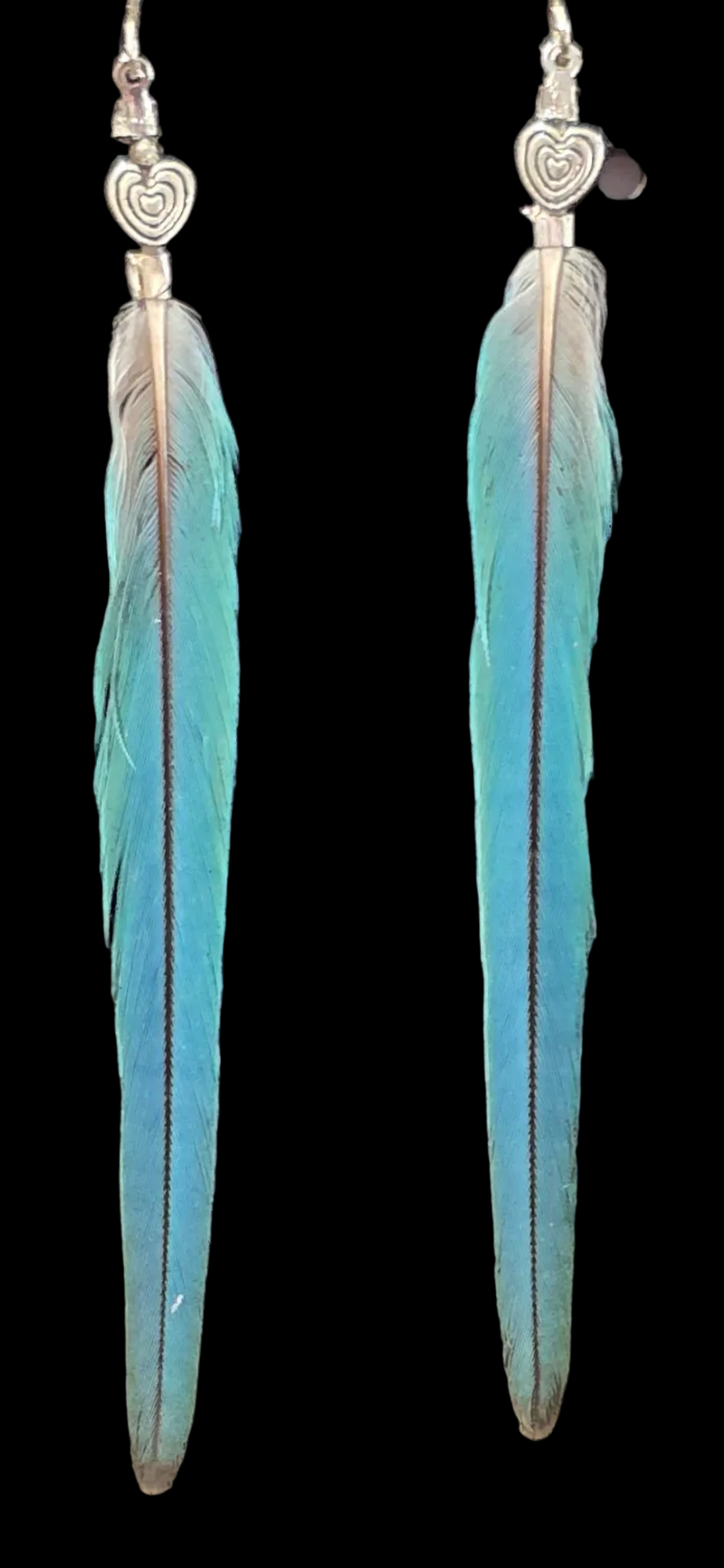Blue single feather earrings