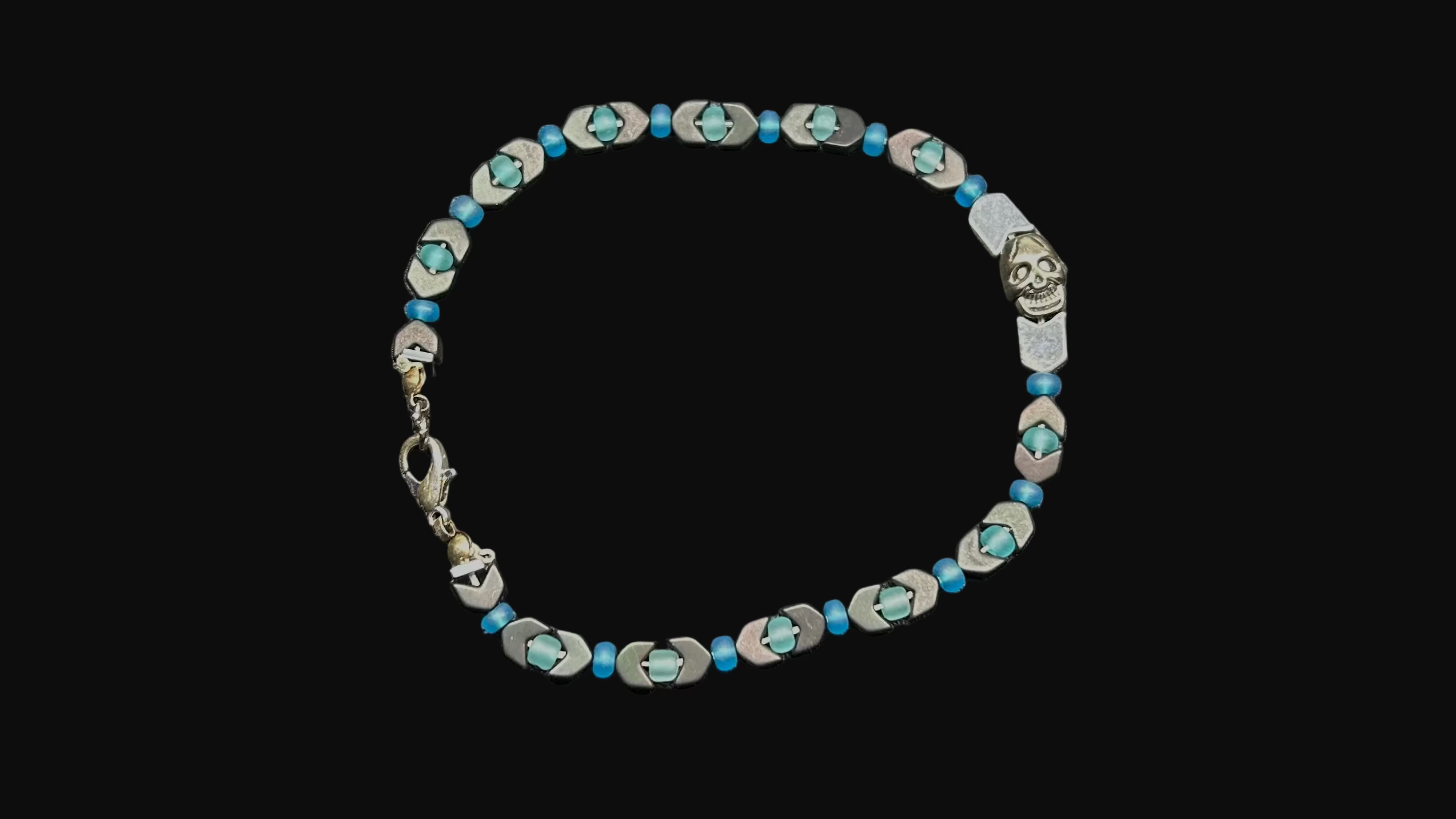 Blue and Silver Skull Beaded Bracelet